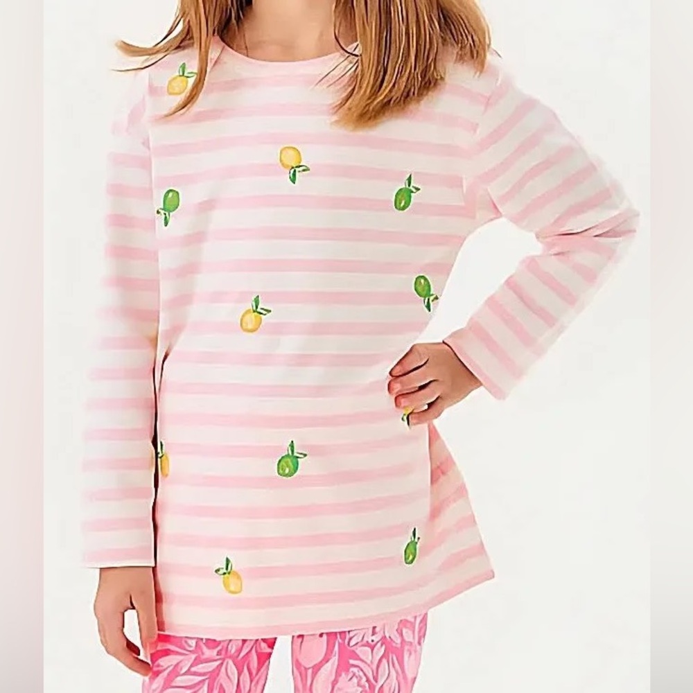 Lilly Pulitzer Pink & White Striped Lemon Print Sweatshirt Tunic